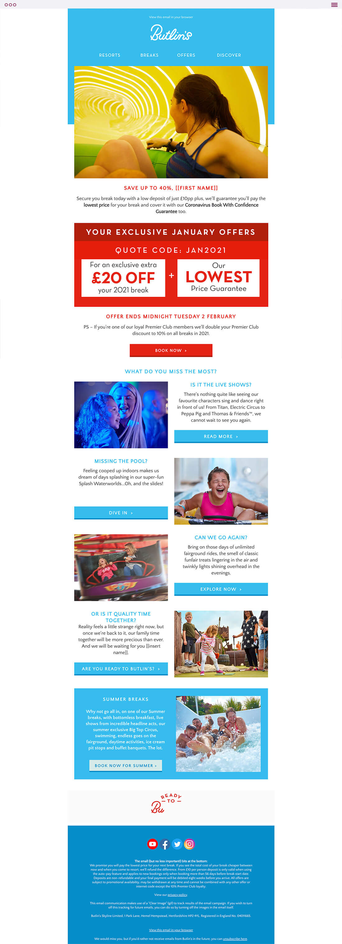 Butlins family holiday email