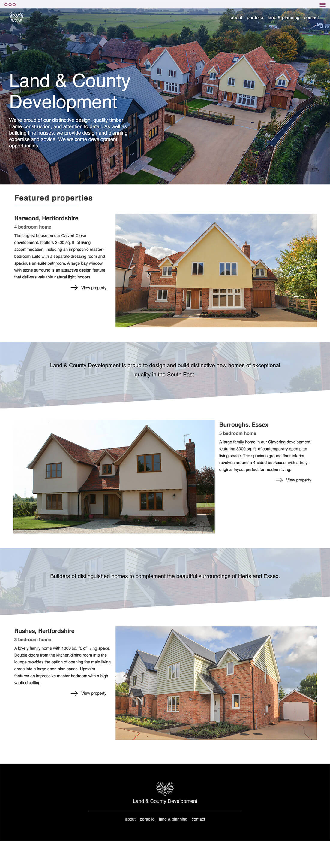 Land and County Development website homepage