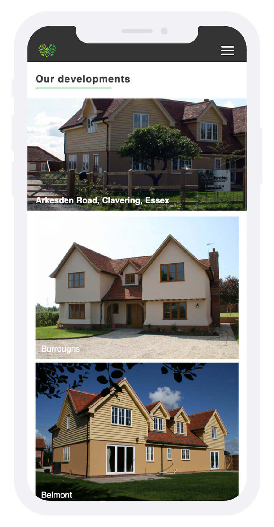 Land and County Development website development page on an iphone