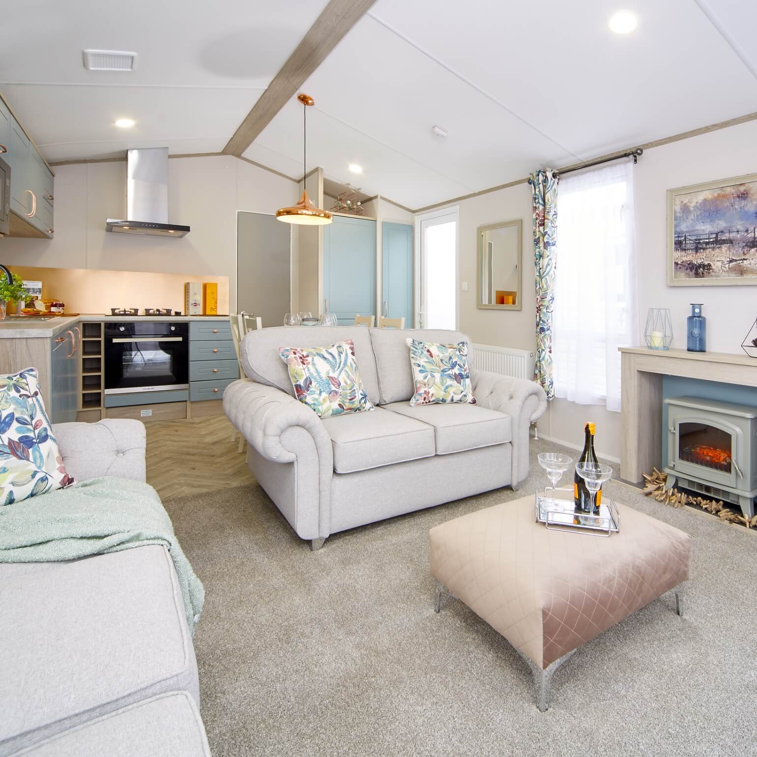 Interior view of caravan showing living room