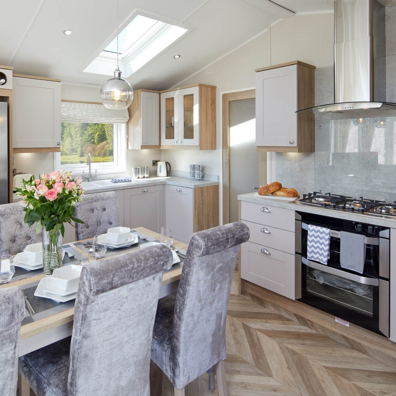 Interior view of caravan showing kitchen