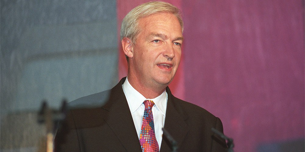Close-up of Jon Snow speaking at the One World Media Awards